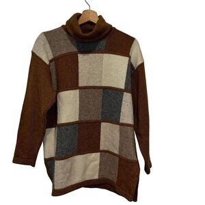 Vintage LambWool Cashmee Blend Patchwork Turtleneck Sweater Women Size Medium